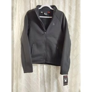 Spyder Mens Full Zip Sherpa Lined Fleece Jacket Black Textured Knit Small NWT
